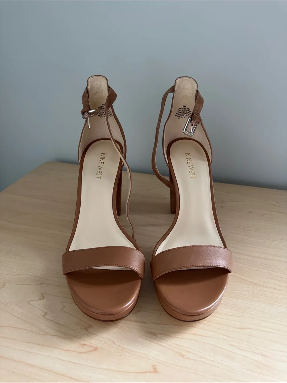 Nine West Tan Brown Block Heel Ankle-Strap Sandals - Picture 2 of 5